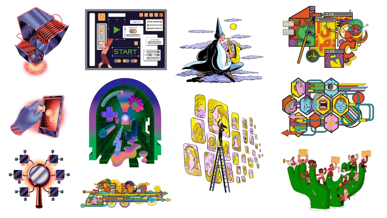 Activision Culture Champions: a set of colourful illustrations created for the employee stories.