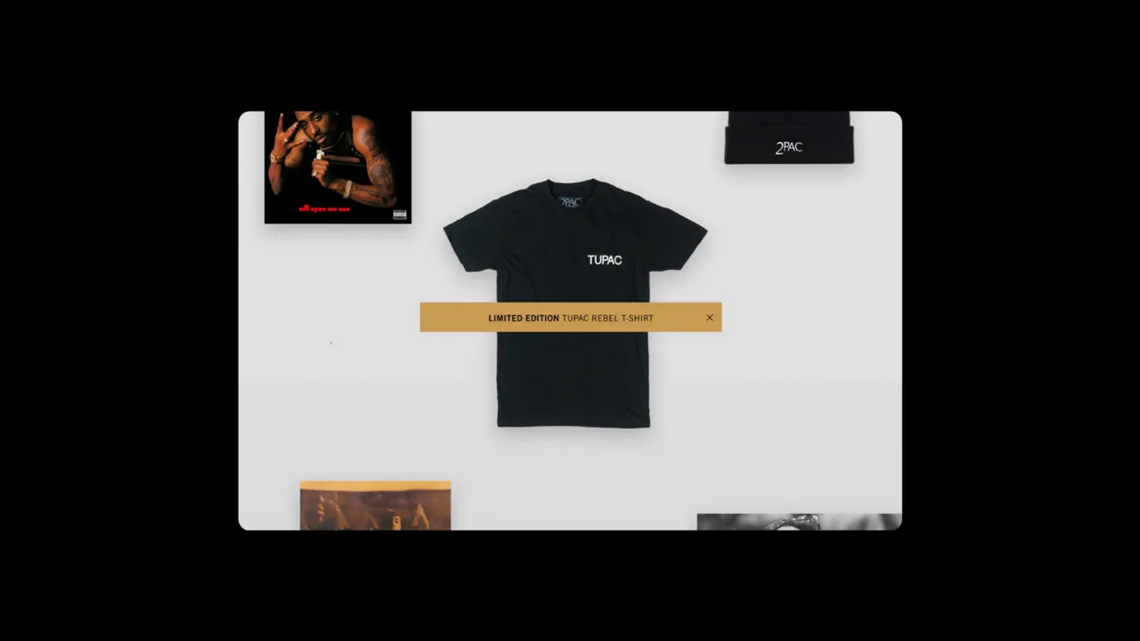 2PAC Legacy: product page for a limited-edition black 2PAC T-shirt.