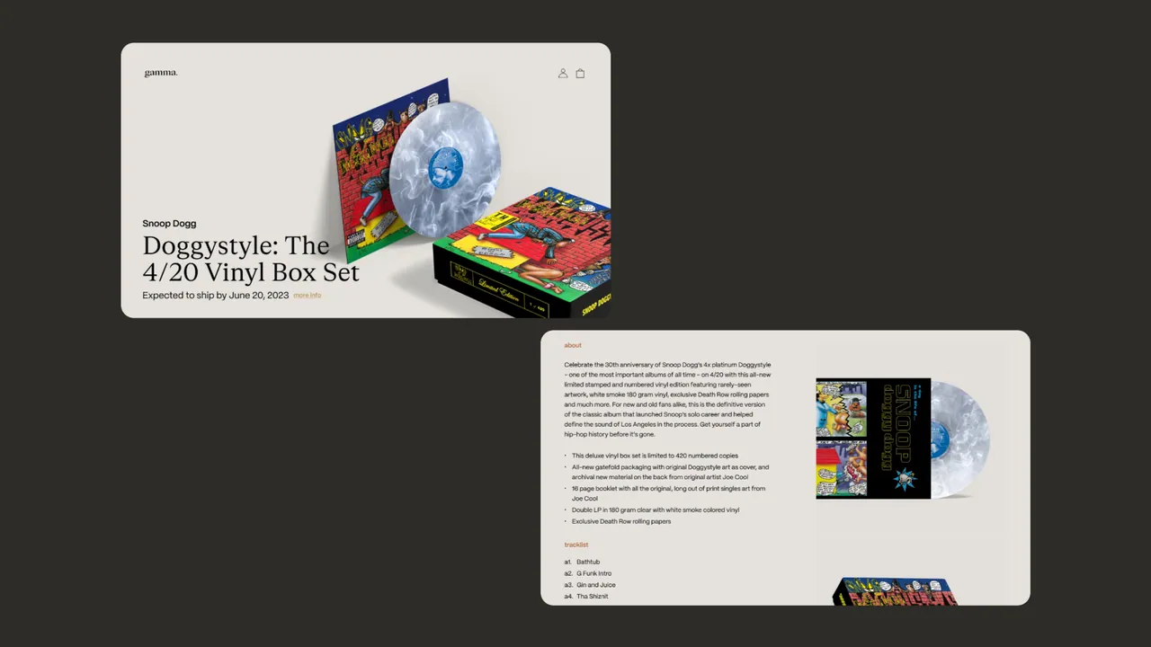 Doggystyle 30th Anniversary: product page for “Doggystyle: The 4/20 Vinyl Box Set” by Snoop Dogg.