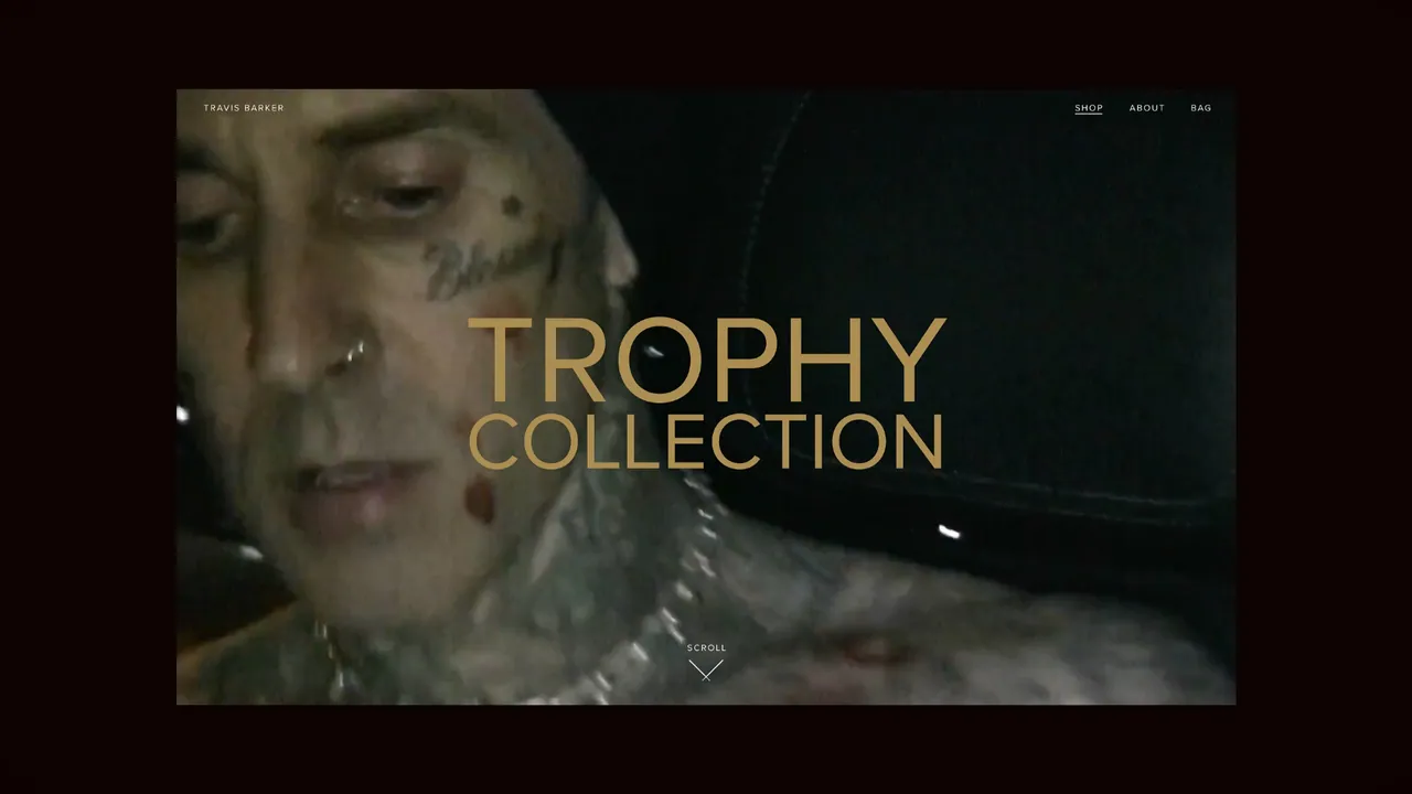 Trophy: collection page with a tattooed portrait and the gold title “Trophy Collection”.